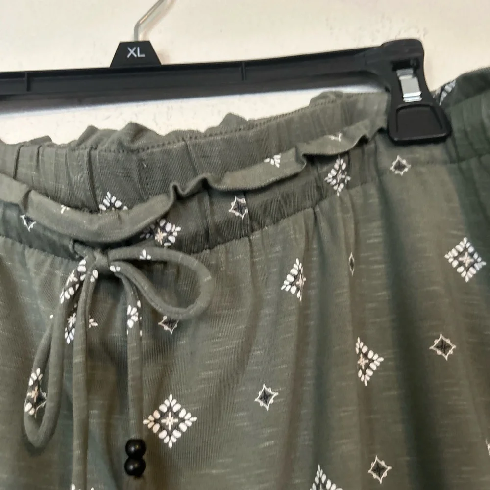 J.Jill Medium Olive Pull on Tasseled Tie-Waist Printed Knit Skirt With Pockets